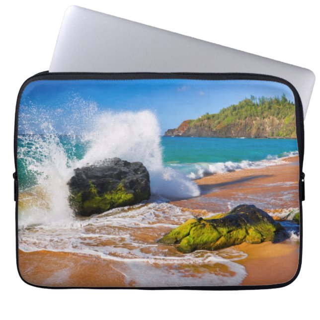 Waves crash on the beach, Hawaii Laptop Sleeve (Front)