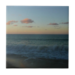 Waves Crashing at Sunset Beach Landscape Ceramic Tile