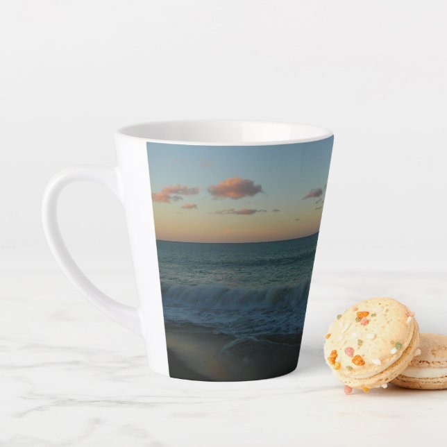 Waves Crashing at Sunset Beach Landscape Latte Mug (In Situ)