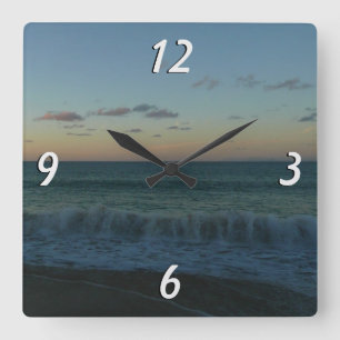 Waves Crashing at Sunset Beach Landscape Square Wall Clock