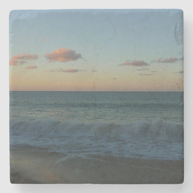 Waves Crashing at Sunset Beach Landscape Stone Coaster (Front)