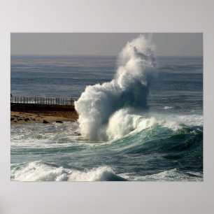 Waves Crashing on Pier Poster