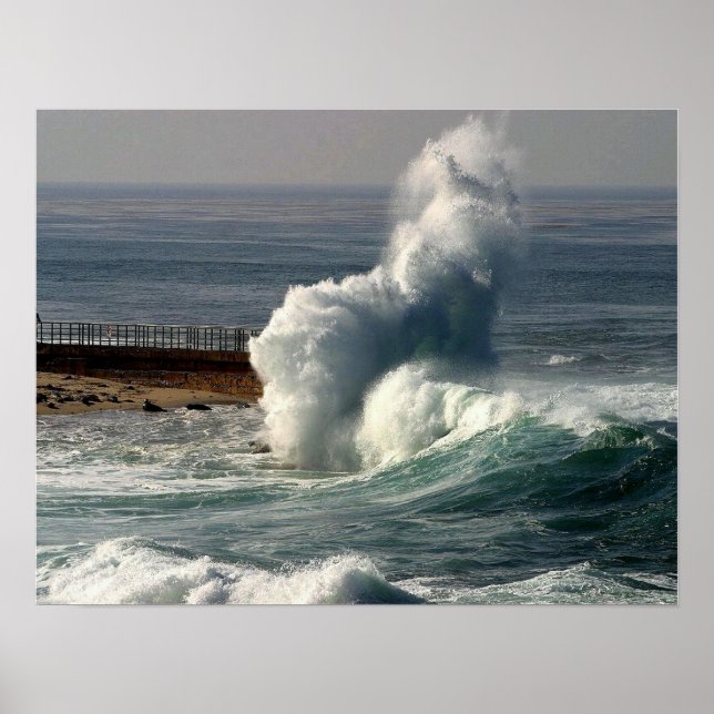 Waves Crashing on Pier Poster (Front)