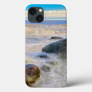 Waves crashing on shoreline rocks iPhone 13 case