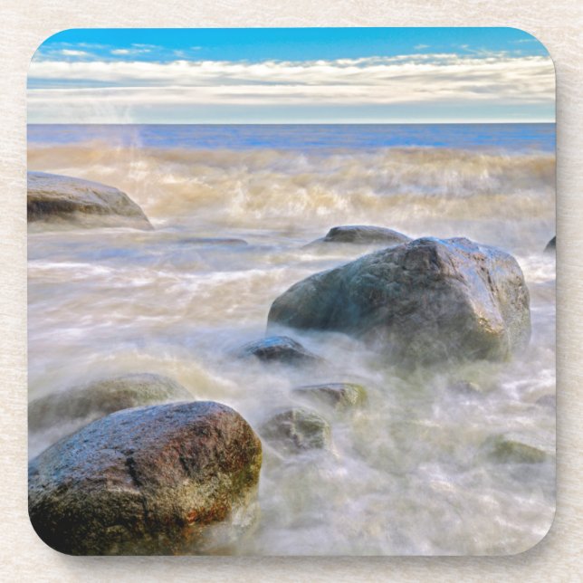 Waves crashing on shoreline rocks coaster (Front)