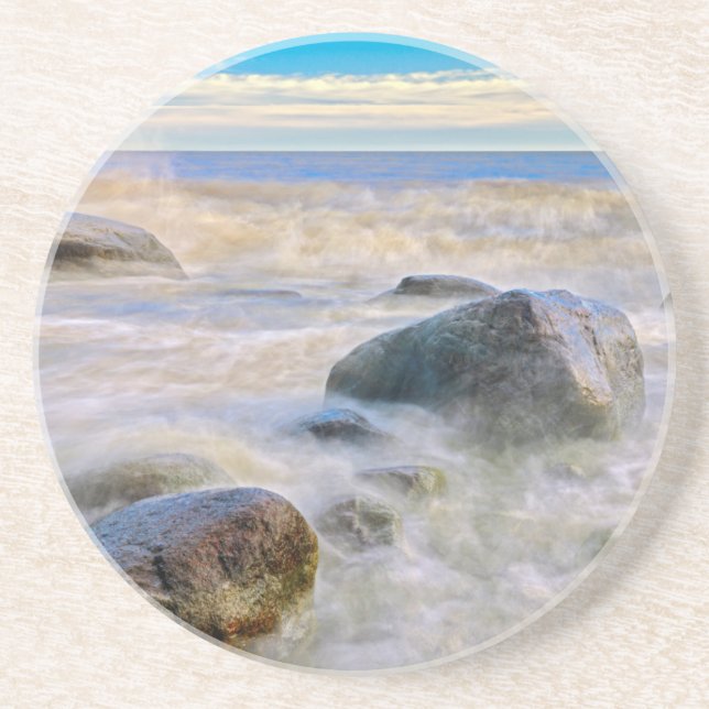 Waves crashing on shoreline rocks coaster (Front)