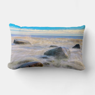 Waves crashing on shoreline rocks lumbar cushion