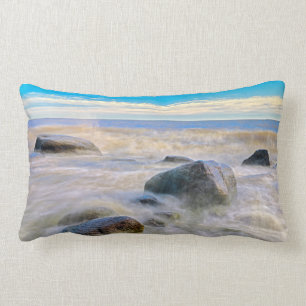 Waves crashing on shoreline rocks lumbar cushion