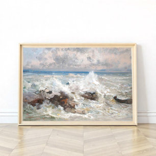 Waves crashing on the rocks at Bordighera Poster