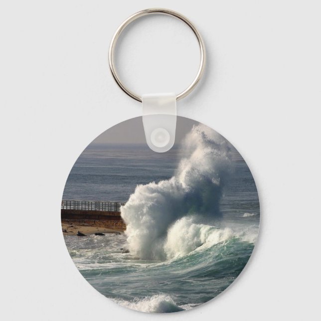 Waves Crashing Seals La Jolla Key Ring (Front)