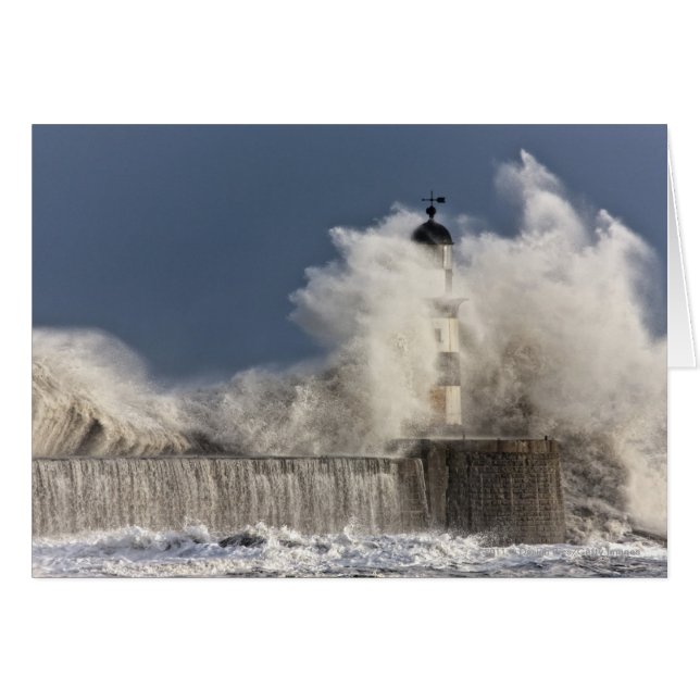 Waves Crashing Up Against A Lighthouse (Front Horizontal)
