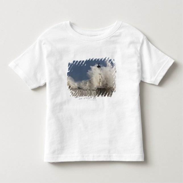 Waves Crashing Up Against A Lighthouse Toddler T-Shirt (Front)