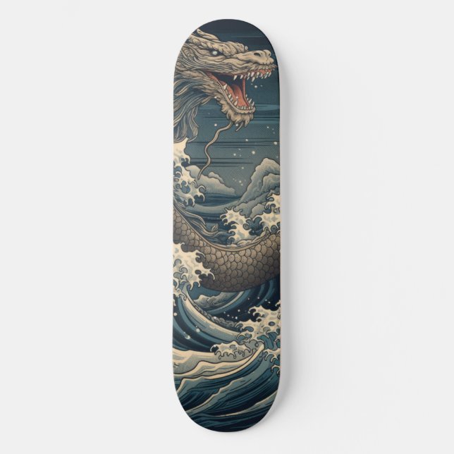 Waves Dragon Japanese Art Skateboard (Front)