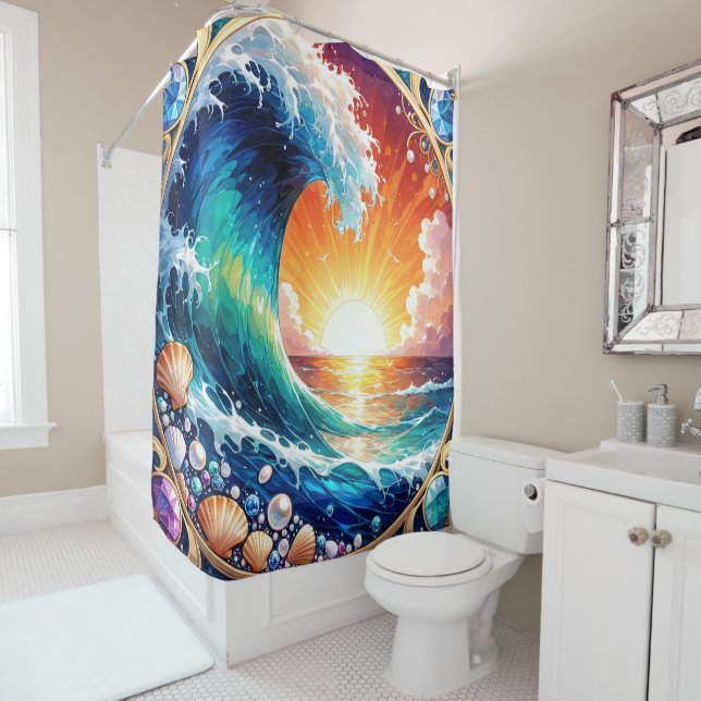 waves drawing shower curtain (In Situ)