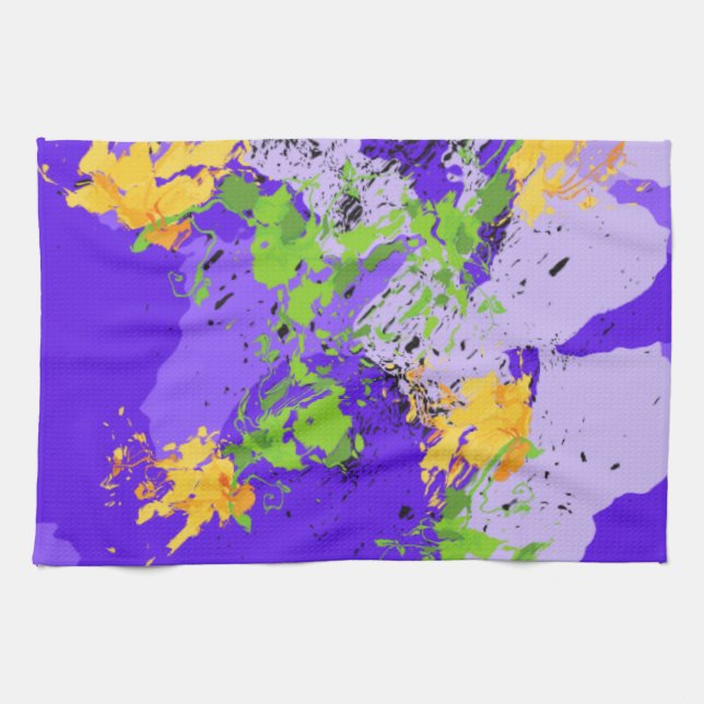 Waves Fluid Art Vibrant Swirl Design Tea Towel (Horizontal)