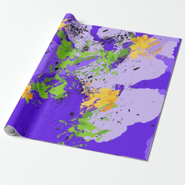 Waves Fluid Art Vibrant Swirl Design Wrapping Paper (Unrolled)