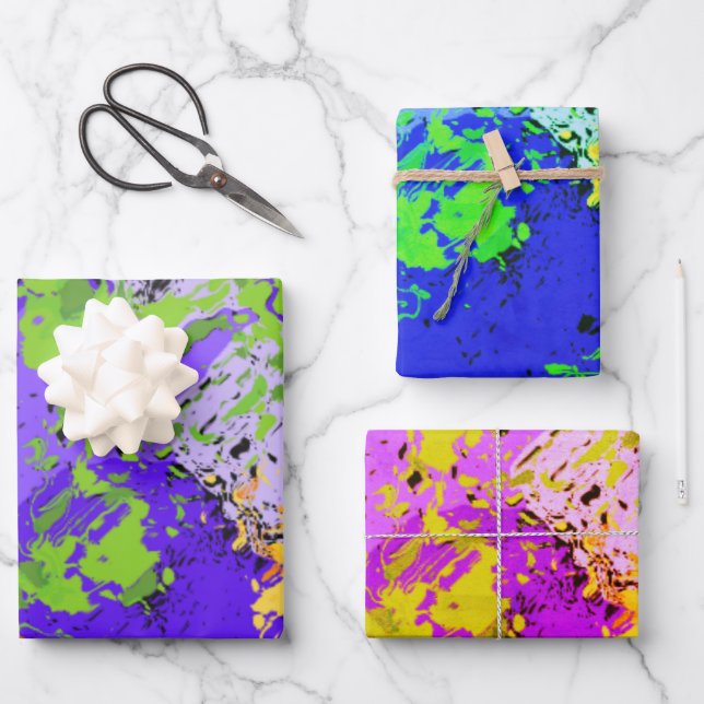 Waves Fluid Art Vibrant Swirl Design Wrapping Paper Sheet (Front)