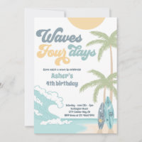Waves Four Days Retro Surf Beach 4th Birthday