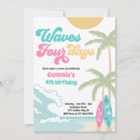 Waves Four Days Retro Surf Beach 4th Birthday