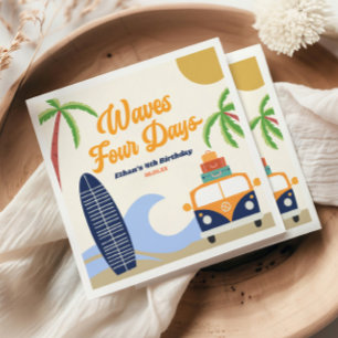 Waves Four Days Surf Blue 4th Birthday Party Napkin