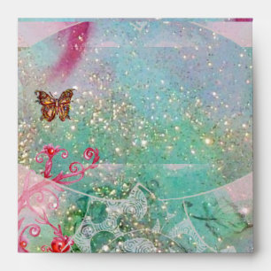 WAVES / GOLD BUTTERFLY IN BLUE SPARKLES  SWIRLS ENVELOPE