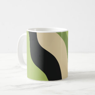waves, green, black and beige curves colourful coffee mug