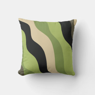 waves, green, black and beige curves colourful cushion