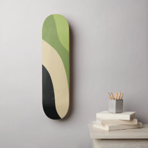 waves, green, black and beige curves colourful skateboard