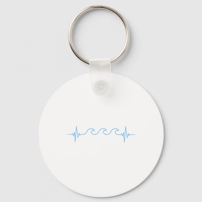 Waves Heartbeat Surfer Summer Waves Surfboard Surf Key Ring (Front)