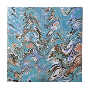 Waves In Blue Acrylic Pour Abstract Art Ceramic Tile