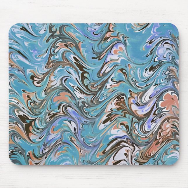 Waves In Blue Acrylic Pour Abstract Art Mouse Pad (Front)