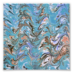 Waves In Blue Acrylic Pour Abstract Art Photo Print