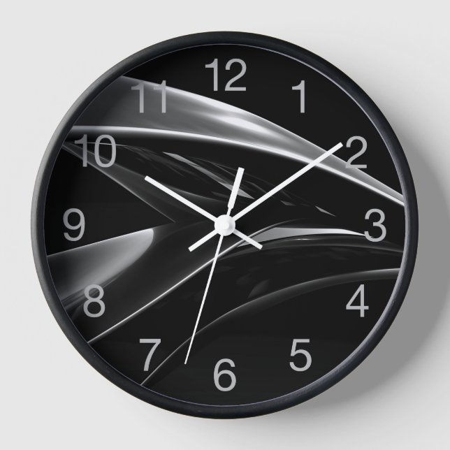 Waves in Chrome abstract black & white photograph Clock (Front)