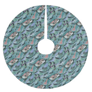 Waves In Harmony Acrylic Pour Abstract Art Brushed Polyester Tree Skirt