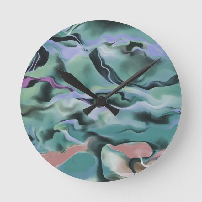Waves In Harmony Acrylic Pour Abstract Art  Round Clock (Front)