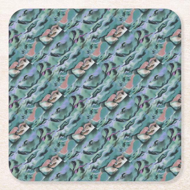 Waves In Harmony Acrylic Pour Abstract Art  Square Paper Coaster (Front)