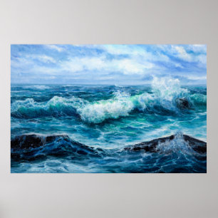 Waves in ocean. Modern Impressionism, modernism, m Poster