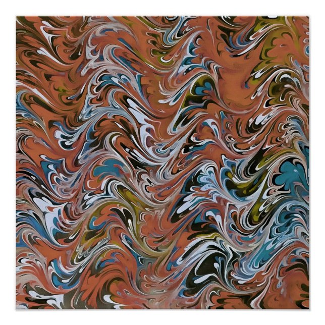 Waves In Red and Blue Acrylic Pour Abstract Art Poster (Front)