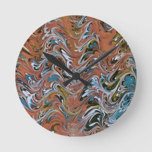 Waves In Red and Blue Acrylic Pour Abstract Art Round Clock