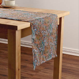 Waves In Red and Blue Acrylic Pour Abstract Art Short Table Runner