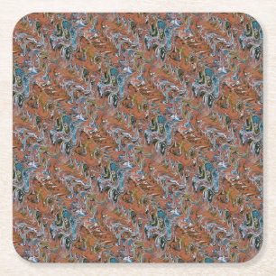 Waves In Red and Blue Acrylic Pour Abstract Art Square Paper Coaster