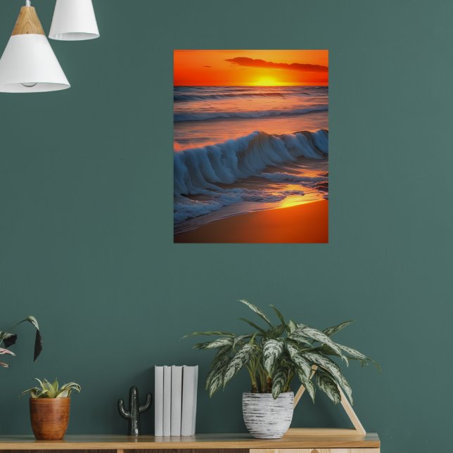 Waves In The Ocean with sunset Poster (Living Room 1)