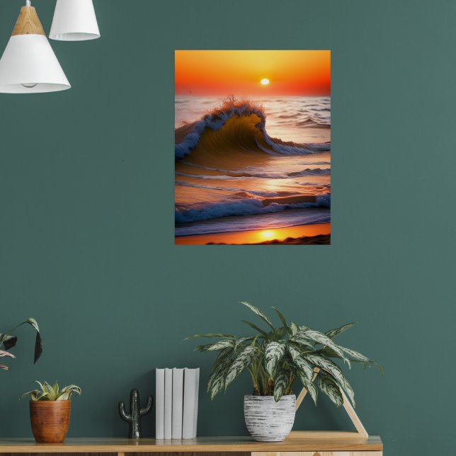 Waves In The Ocean with sunset Poster (Living Room 1)