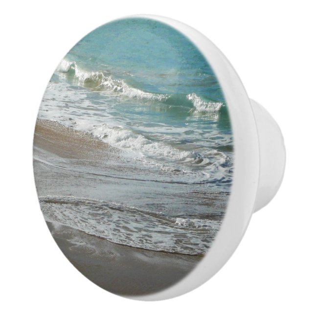 Waves Lapping on the Beach Turquoise Blue Ocean Ceramic Knob (Right)