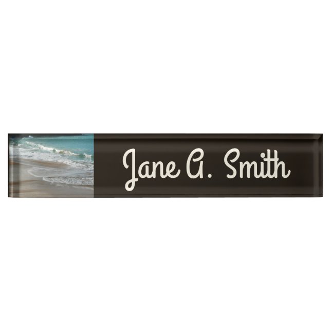 Waves Lapping on the Beach Turquoise Blue Ocean Nameplate (Front)
