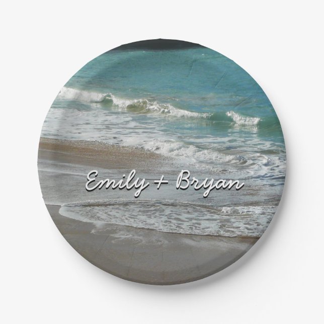 Waves Lapping on the Beach Turquoise Blue Ocean Paper Plate (Front)