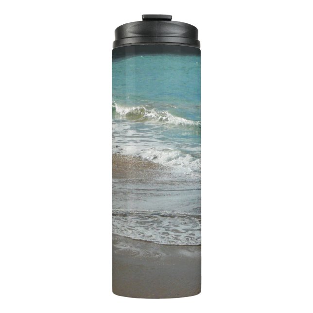 Waves Lapping on the Beach Turquoise Blue Ocean Thermal Tumbler (Front)