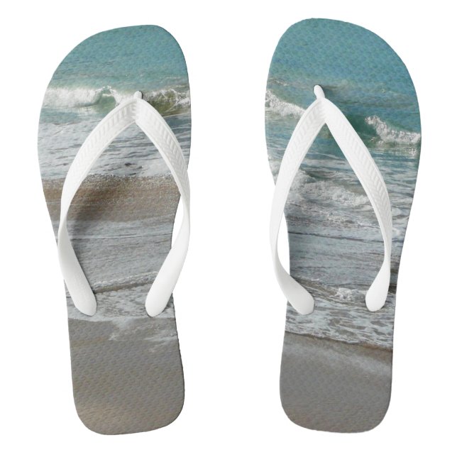 Waves Lapping on the Beach Turquoise Blue Ocean Thongs (Footbed)
