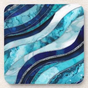 Waves - Mixed Media Blue Abstract Coaster