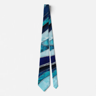 Waves - Mixed Media Blue Abstract Tie